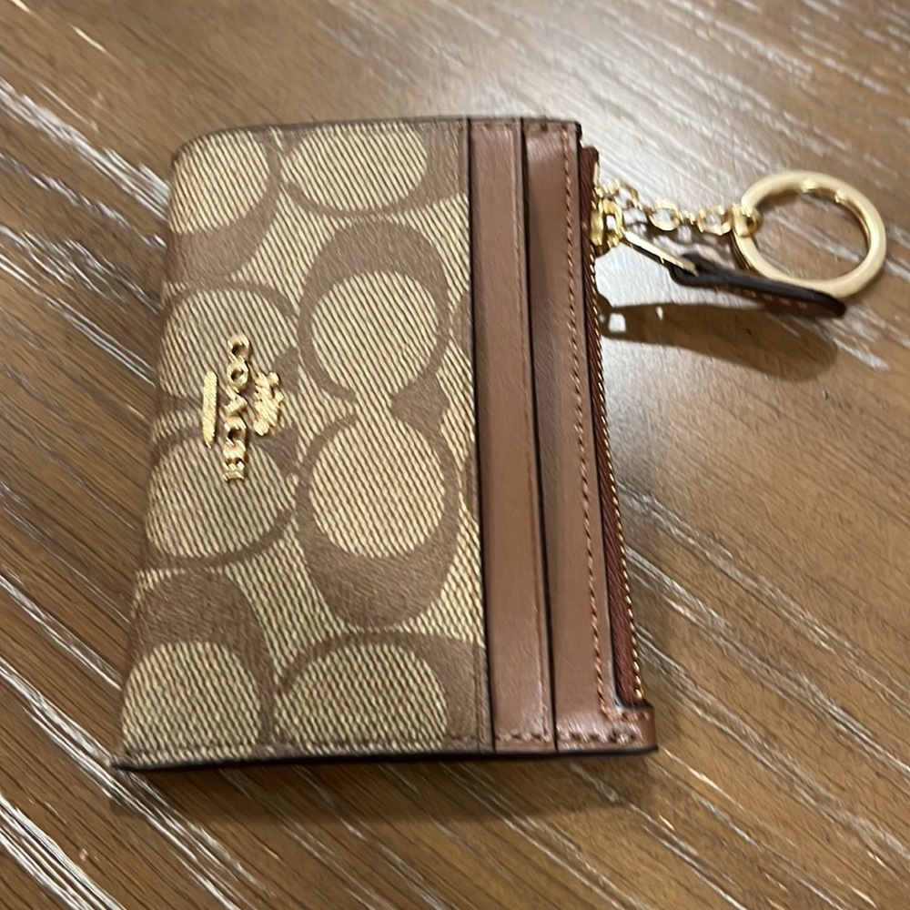 Coach Signature Mini Skinny ID Card Case Key Chain Wallet - Picture 10 of 16